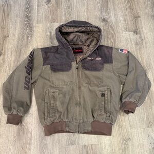 Snap On Tools Jacket Gray Distressed Quilt Lined Hooded Canvas Coat Men’s Large